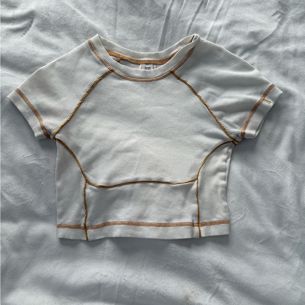 BDG White Tee with Brown Stitching